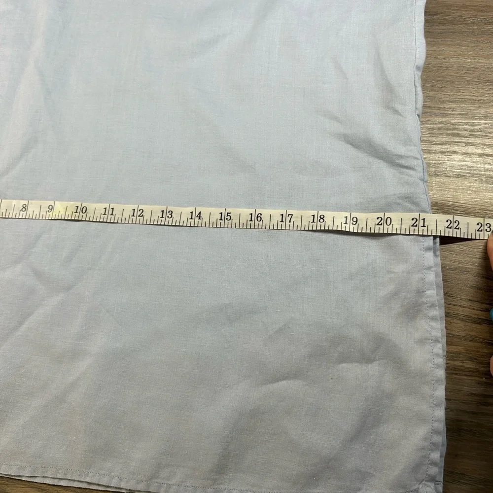 NWOT 100% Linen Size Small Baby Blue Crochet Detail Wide Flare Sleeves Tunic - Picture 14 of 14